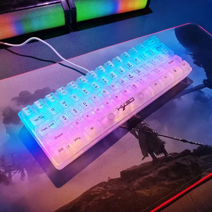 61-key fully transparent wired gaming keyboard with RGB backlight, ergonomic design, portable and ultra-compact 60% mini film keyboard