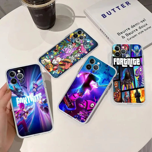 Cartoon B-Battle-R-Royales-F-FortniteS transparente weiche TPU-Handyhülle für iPhone 17 16 15 14 13 12 11 Pro Max Plus