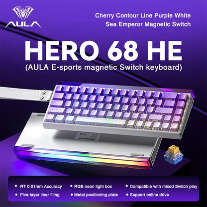 AULA HERO68 HE Tastatur mit Magnetschaltern, Rapid Trigger, 8K Polling Rate, Esports-Gaming-Tastatur, RGB, kabelgebundene mechanische Tastatur