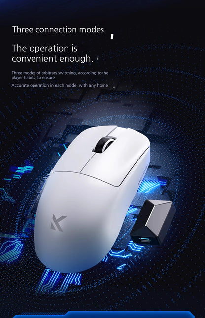 MCHOSE L7 Ultra+ vidutinė–didelė delninė žaidimų pelė, e. sportui, Paw3950, belaidė, trijų režimų, lengva, biuro, dvigubos pavaros kompiuterio pelė
