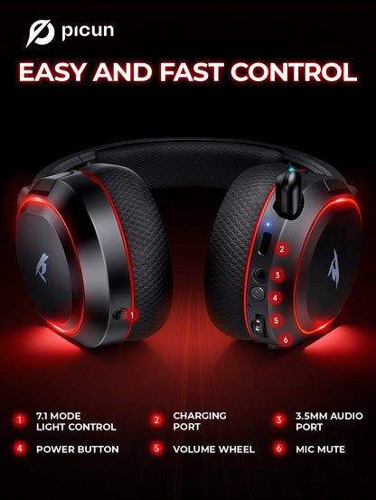 Auriculares gaming inalámbricos Picun G2 Bluetooth 5.3 – Sonido envolvente 7.1, micrófono ENC, batería de 100H y baja latencia para PC, PS5, PS4, Switch y móviles