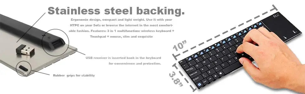 Teclado inalámbrico ruso, español, inglés y francés Rii K12+/i12+ Mini Keyboard con panel táctil para Android, laptop, PC y TV Box