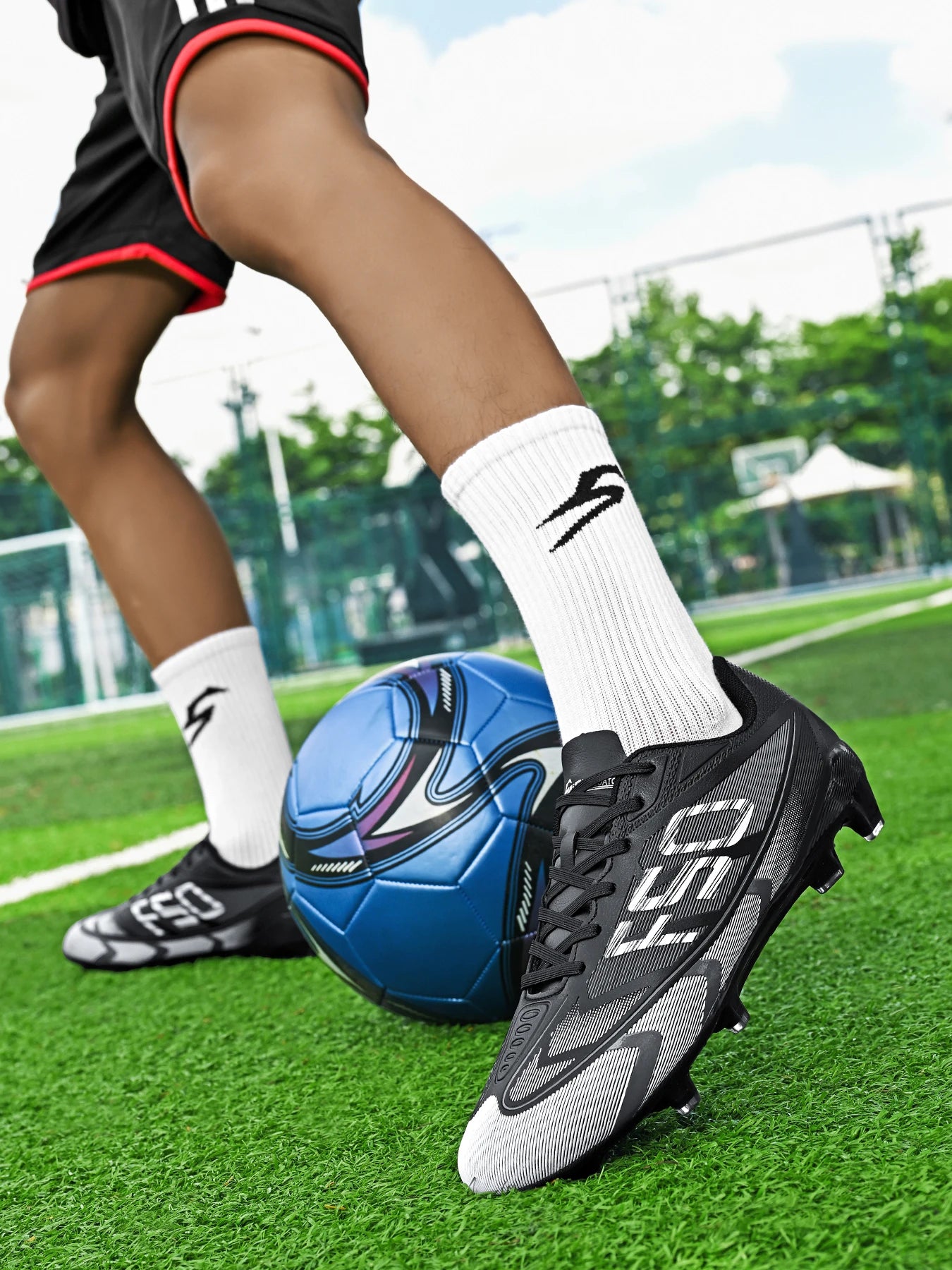 Unisex AG FG Soccer Shoes PU Woven Fabric Upper TPU Shockproof Sole Wear-Resistant Anti-Slip Teenager Competition Sneakers