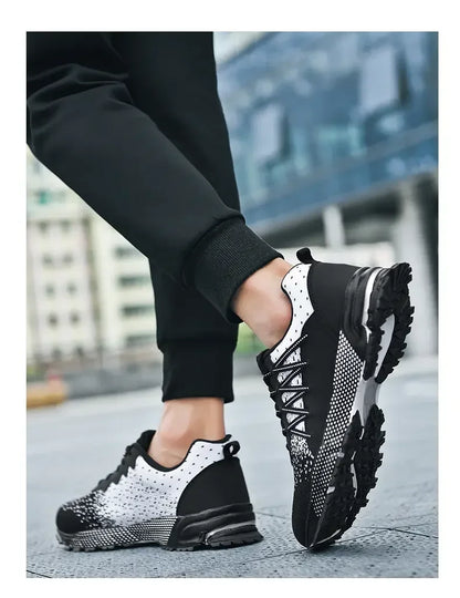 2025 Thick-Soled Sports Shoes Youth Mesh Breathable Running Shoes Trendy Spring Summer Korean Large Black and White Shoes Walk