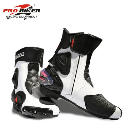 Pro-Biker Premium Motorcycle Racing Shoes for Men & Women - Leather Racing Boots for Speed Biking, Motocross & Off-Road Riding