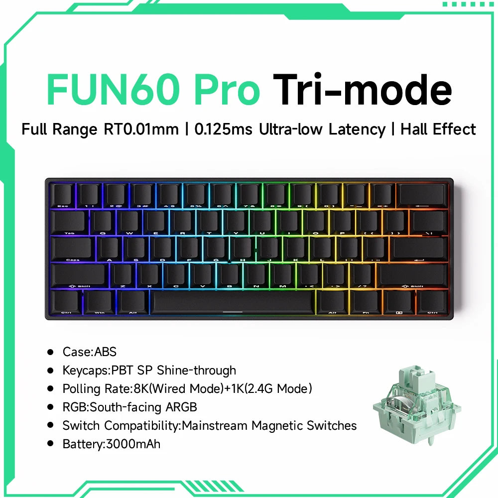 Teclado mecánico Akko MonsGeek FUN60 con interruptores magnéticos 60% para gaming, Rapid Trigger 0.01mm, 8K, ARGB, HE/TMR, teclado personalizado