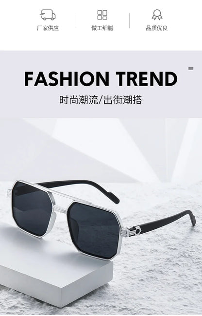 Trendy Women Luxury Polygonal Sunglasses Double Beam Men Metal Sunglass Outdoor Driving Shade Unisex