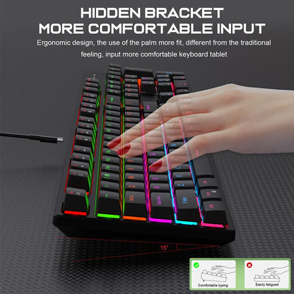 KEBIDUMEI RGB Mechanical Keyboard USB Wired Gaming Keyboard 104 Keys Hot Swappable Ergonomic Keyboard Computer Accessories For PC