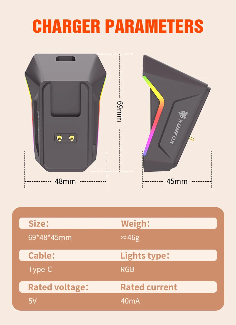 Ratón XUNSVFOX H2 inalámbrico Bluetooth de doble modo con iluminación RGB, para portátil, gaming y oficina, con carga magnética