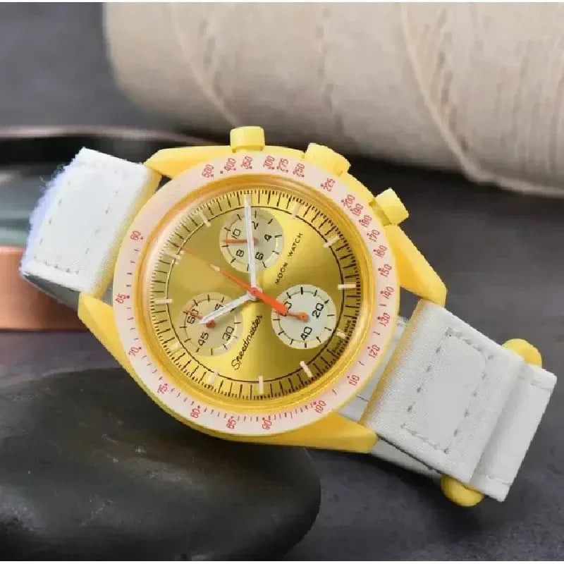 2025 Newest Unisex Quartz Chronograph Watch - Celestial Galaxy Dial 6-Hand Moon Mercury Design