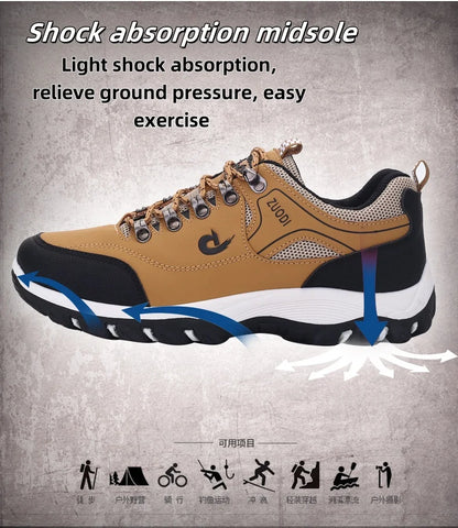 Autumn and Winter Men's Waterproof Hiking Shoes, Outdoor PU Leather Sports Shoes, Wear-Resistant, Walking, Tactical