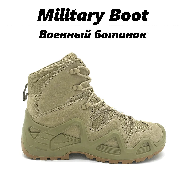 Lynjacye Mid-Cut Green Combat Boots Men Women Size 39-46 Outdoor CS Training Hiking Shoes Desert Ankle Climbing Bota Masculina