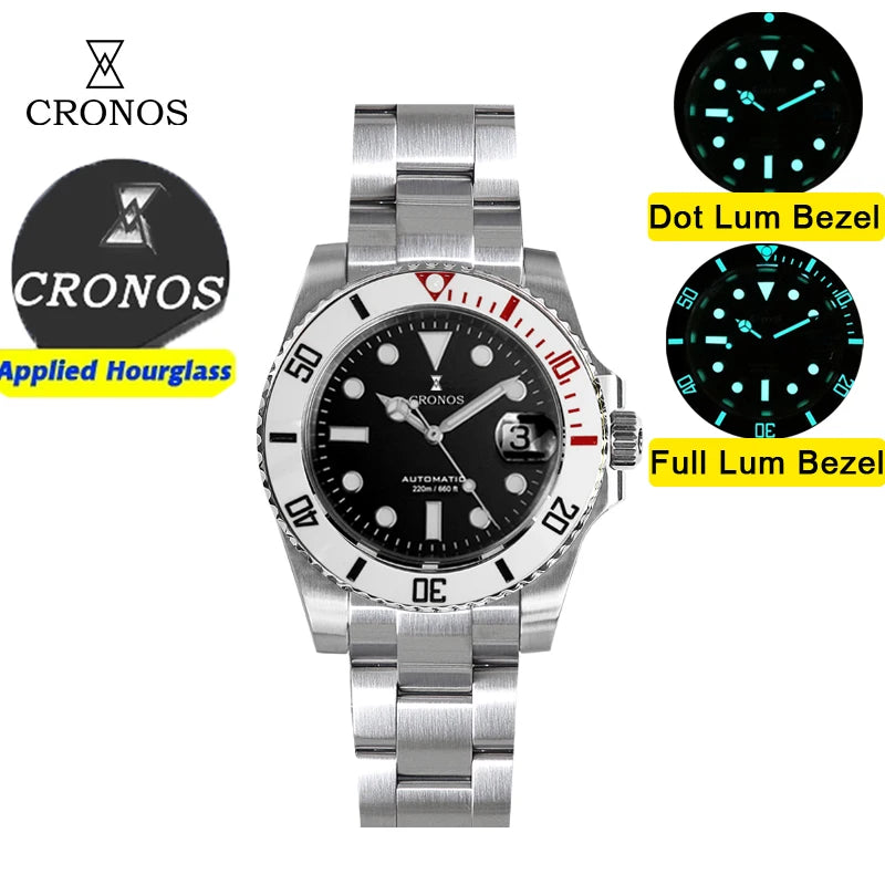 Cronos New 40mm Diver Men Watches Luxury Miyota9015 Automatic Mechanical Watch Sapphire Crytal Waterproof 200m AdjustClasp L6045