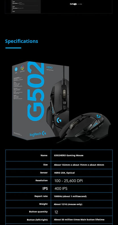 Logitech G502 HERO kabelgebundene Gaming-Maus für E-Sports, mechanische Maus mit RGB-Beleuchtung, Gewichtsanpassung und programmierbaren Battle-Royale-Makros