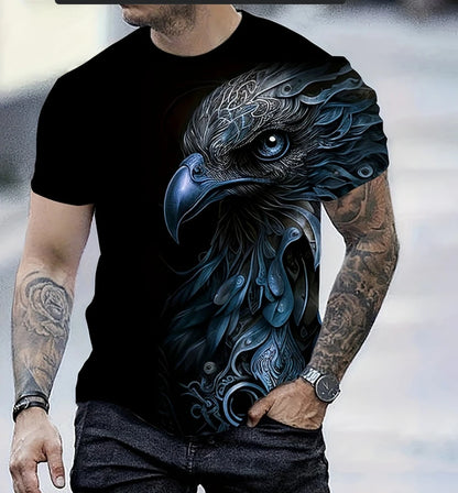 Herren-Sommermode-T-Shirt mit 3D-Adlerprint, kurzärmeliges T-Shirt für Outdoor-Freizeit im Sommer, schnelltrocknend und atmungsaktiv