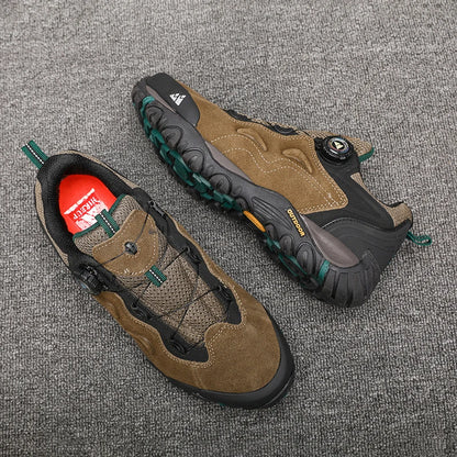 HIKEUP Leather Men's Outdoor Hiking Shoes Tourist Trekking Sneakers Mountain Climbing Trail Jogging Shoes with Turnbuckle