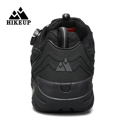 HIKEUP Leather Men's Outdoor Hiking Shoes Tourist Trekking Sneakers Mountain Climbing Trail Jogging Shoes with Turnbuckle