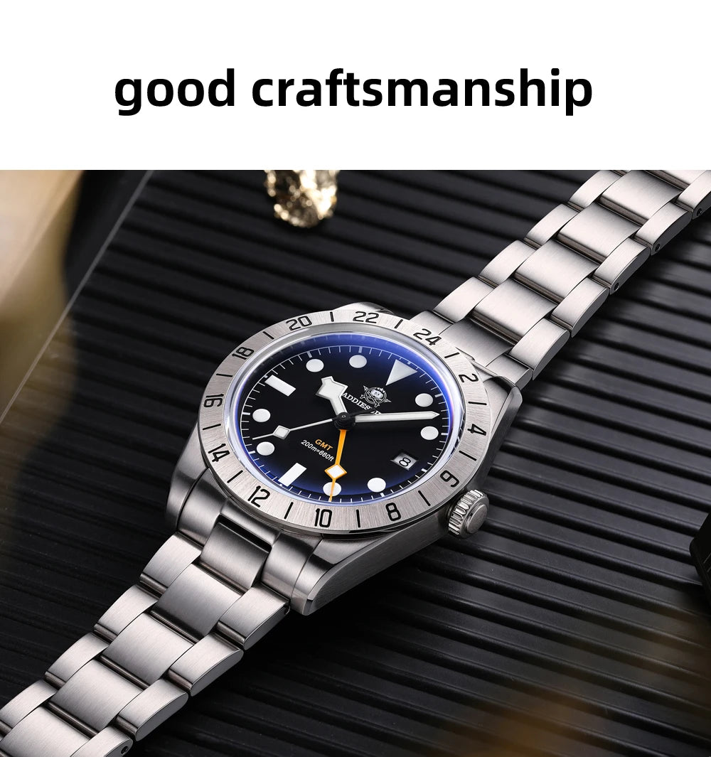 ADDIESDIVE Neue Luxus-Herrenuhr 200 wasserdichte Edelstahl-Quarzuhr BGW9 Super Blue Leucht-GMT-Edelstahluhr