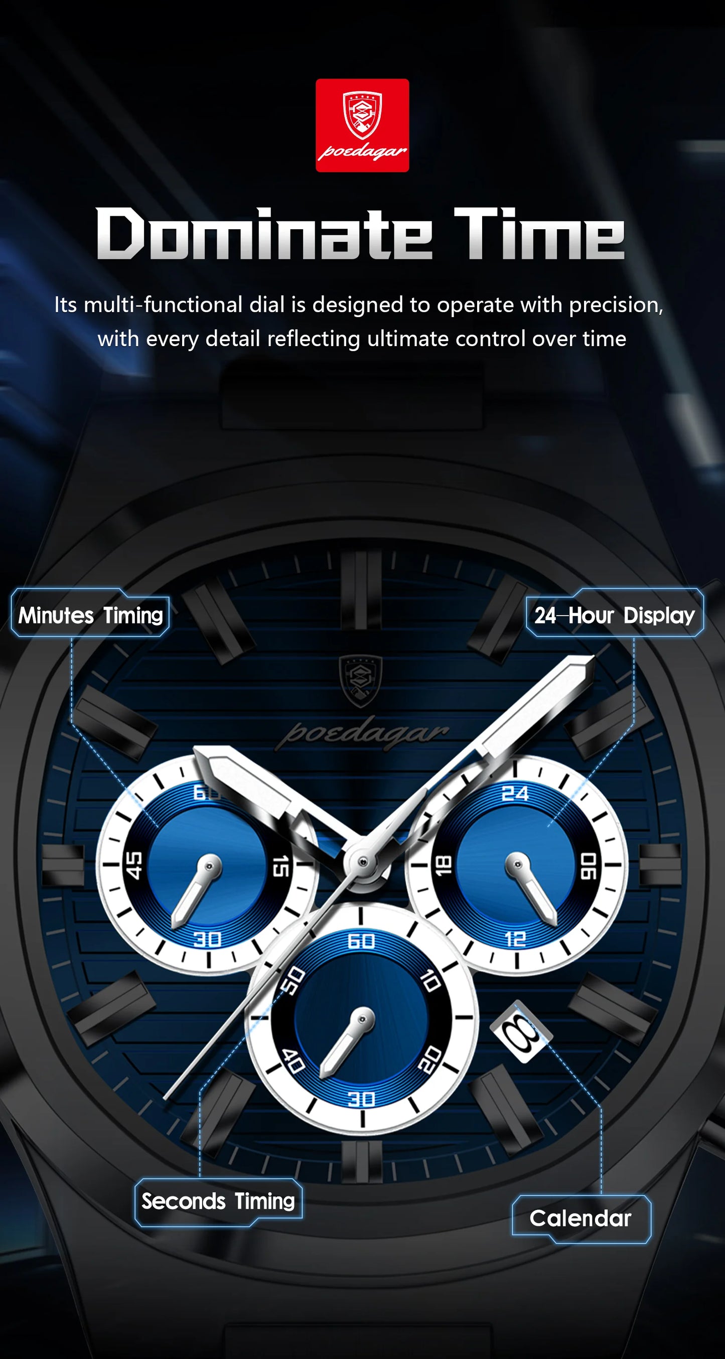 POEDAGAR Top Luxury Man Watch Waterproof Stainless Steel Luminous Men Clock Date Chronograph Quartz Business Men's Watches Reloj