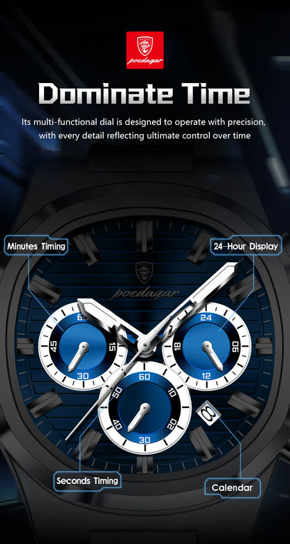 POEDAGAR Top Luxury Man Watch Waterproof Stainless Steel Luminous Men Clock Date Chronograph Quartz Business Men's Watches Reloj