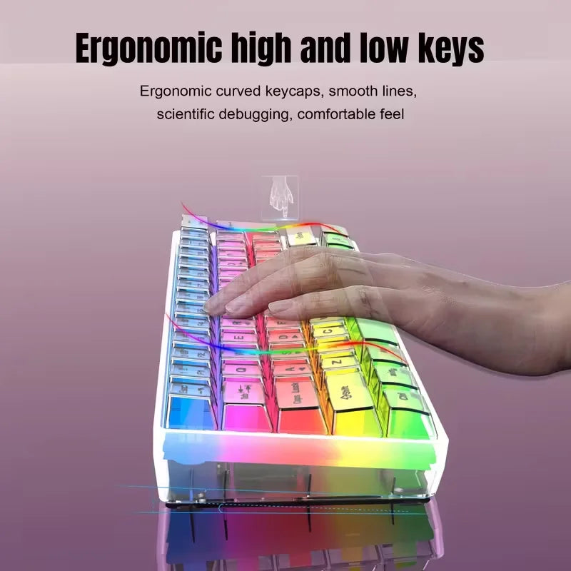 61-key fully transparent wired gaming keyboard with RGB backlight, ergonomic design, portable and ultra-compact 60% mini film keyboard