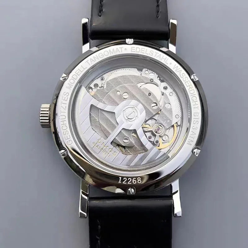 Men's 38mm automatic mechanical watch suitable for Seagull ST1701 self-winding movement, waterproof transparent back wristwatch.