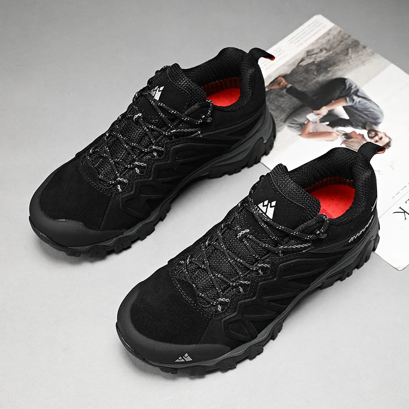 HIKEUP High-Quality Leather Hiking Shoes, Durable Outdoor Sport Men Trekking Leather Shoes, Lace-Up Climbing Hunting Sneakers