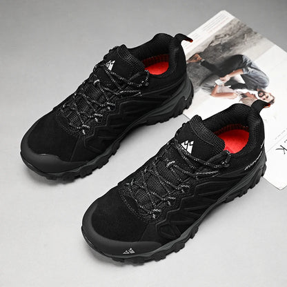 HIKEUP High-Quality Leather Hiking Shoes, Durable Outdoor Sport Men Trekking Leather Shoes, Lace-Up Climbing Hunting Sneakers