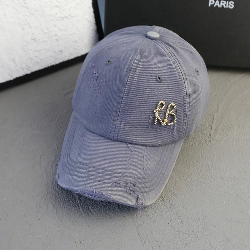 2025 New Korean Luxury Baseball Cap Design Sun Hat American Youth Personalized Water Washed Punched Fashion Baseball Hat Trend