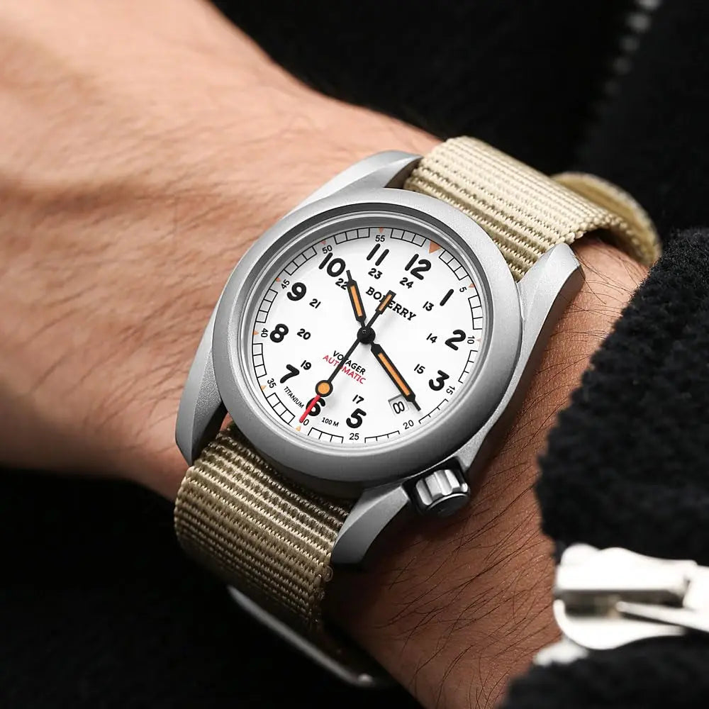 BODERRY Men's Automatic Watch 40MM Titanium Pilot Sport Mechanical Wristwatch 100m Waterproof Sapphire C3 Luminous NH35