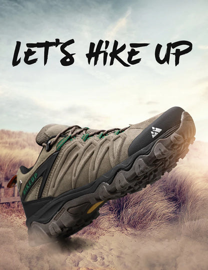 HIKEUP High-Quality Leather Hiking Shoes, Durable Outdoor Sport Men Trekking Leather Shoes, Lace-Up Climbing Hunting Sneakers