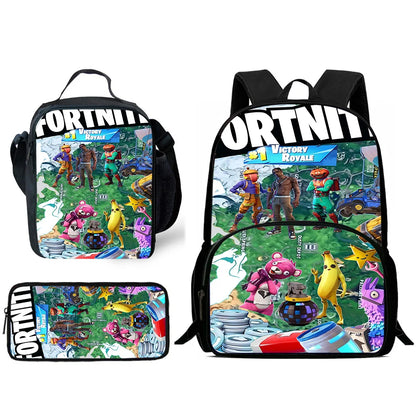 Zaini per bambini con design Hot Game, borsa pranzo e astuccio, borse scuola per alunni ad alta capacità, per bambino e bambina, regalo ideale F-FortniteS