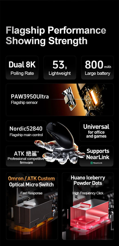ATK Dragonfly A9 SE Plus Pro Max Ultra Wireless Gaming Mouse NearLink Ultra-lightweight Tri-mode Dual 8K Ergonomic E-sports Mouse