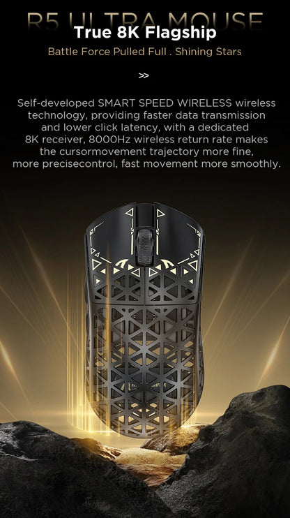 ATTACK SHARK R5 Ultra Carbon Fiber Wireless Gaming Mouse, PixArt PAW3950MAX Gaming Sensor, 42000DPI, 8000Hz, MCU Nordic 52840