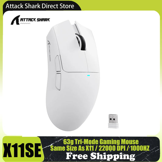 Mouse gaming wireless ATTACK SHARK X11SE, tri-mode, superleggero 63g con sensore PAW3311, 22000 DPI, batteria 300mAh, doppio driver