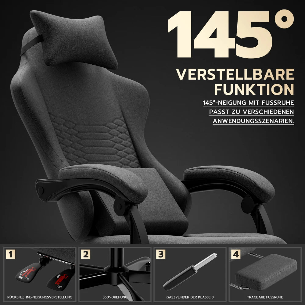 Gaming Chair Fabric Office Chair, Massage Gaming Chair with Headrest, Ergonomic Racing Gaming Seat with Footrest, for Relaxing