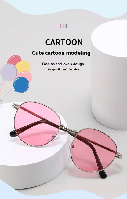 2025 New Straight Metal Sunglasses Boys And Girls, Small Oval Children's Glasses For Babies