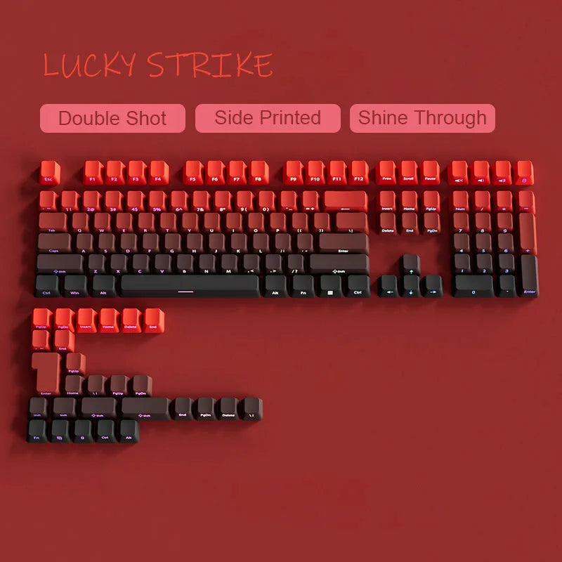 Nuovi keycap per tastiera meccanica da gaming 60/64/84/98/108 con switch MX, 135 tasti, profilo OEM, PBT, incisione laterale, sfumatura rosso e nero