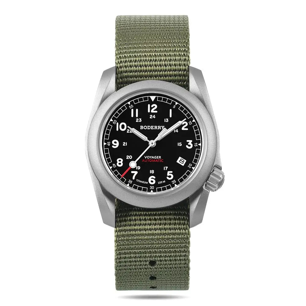 BODERRY Men's Automatic Watch 40MM Titanium Pilot Sport Mechanical Wristwatch 100m Waterproof Sapphire C3 Luminous NH35