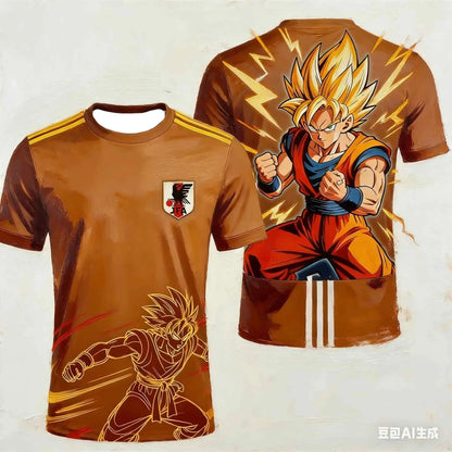 2026 Neues Bandai japanisches Anime Dragon Ball Son Goku x japanische Nationalmannschaft individuelles Fußballtrikot T-Shirt-Oberteil für Herren, Damen und Kinder