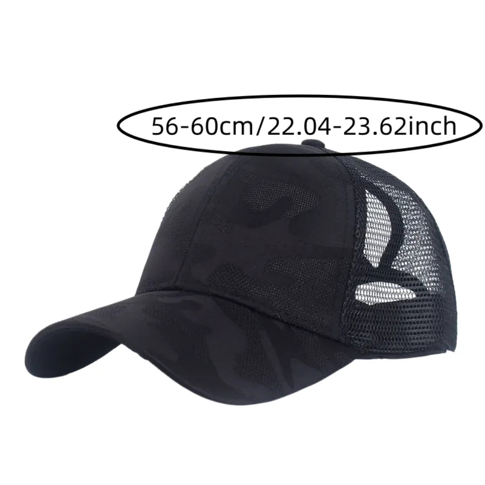 1pc Outdoor Camo Mesh Baseball Cap for Women Adjustable Ponytail Snapback Lightweight Sun Hat for Female Runners Hikers