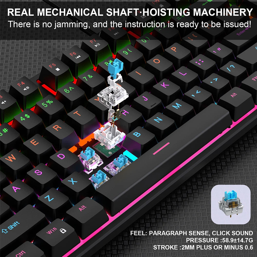 KEBIDUMEI RGB Mechanical Keyboard USB Wired Gaming Keyboard 104 Keys Hot Swappable Ergonomic Keyboard Computer Accessories For PC