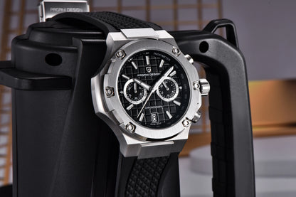 PAGANI DESIGN Men's Watches Luxury Rose Gold Sport Chronograph Japan VK64 Quartz Watch For Men Fluororubber Strap Wristwatch Men