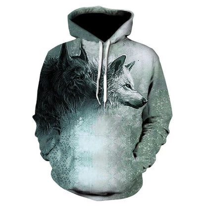 2023 Herren-Oversize-Hoodie mit 3D-Wolf- und Tiermotiv, wilder Krieger, modisches Sweatshirt, locker sitzender Streetwear-Trainingsanzug für Fitness