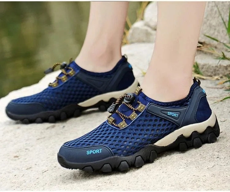 Summer Men's Mesh Sports Shoes, Fashion Mountaineering Breathable Lightweight Anti-Slip Shoes, Outdoor Travel Running Casual Shoes