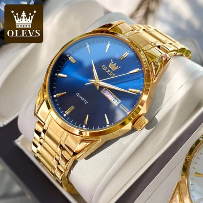 OLEVS Classic Gold Wrist Watches For Top Brand Luxury Business Date Waterproof Luminous Stainless Steel Men Quartz Wristwatch