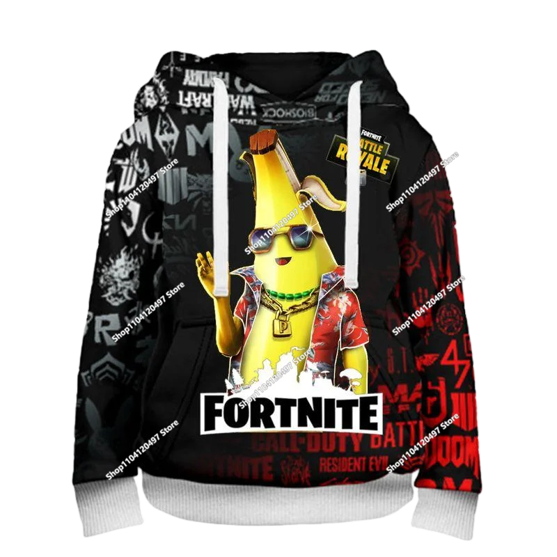 Детски аниме суитшърт с качулка Fortnite, мъжки streetwear хип-хоп спортен стил, ежедневен свободен суитшърт за навън, модерен дизайн