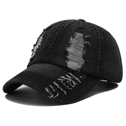 2024 New Solid Color Ripped Baseball Cap Washed Denim Snapabck Hat Hip Hop Breathable Streetwear Distressed Hats for Women Men