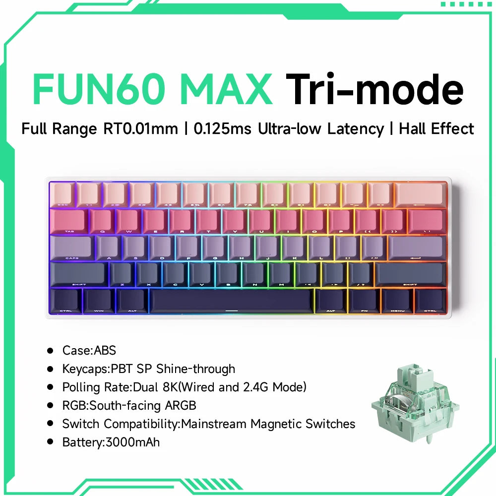 Teclado mecánico Akko MonsGeek FUN60 con interruptores magnéticos 60% para gaming, Rapid Trigger 0.01mm, 8K, ARGB, HE/TMR, teclado personalizado