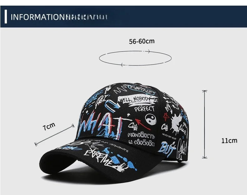 Cappellino da baseball unisex in cotone con graffiti, stampa snapback hip hop alla moda per donna e uomo